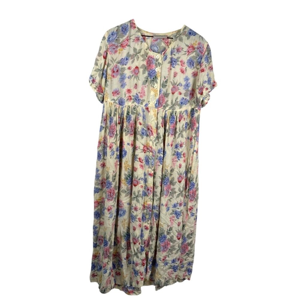 Erika Taylor Intimates Dress Multicolor Sz M Button Down Crinkle Floral VTG